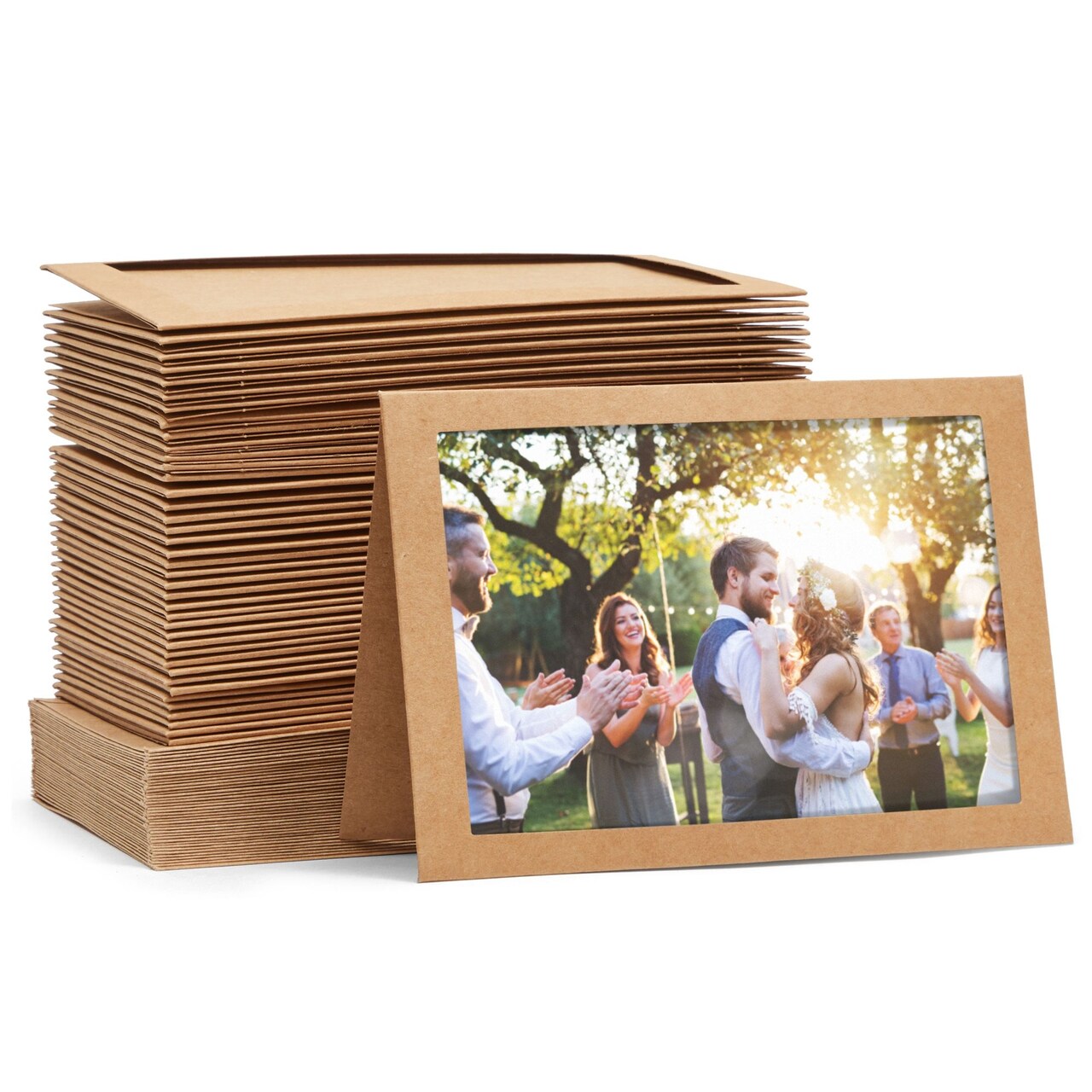 48 Pack Kraft Paper Photo Insert Cards with Envelopes, 4x6 Paper Frames, Photo Card Holder Inserts, Greeting Cards for Photos, Memories, Blank Inside (4 x 6 In) Brown